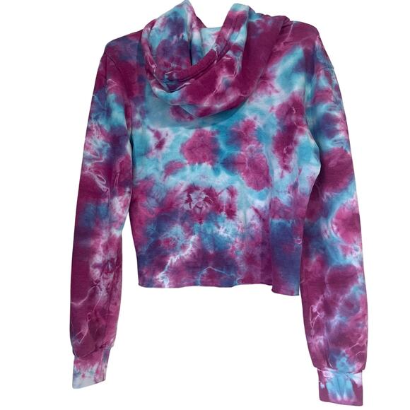 AVIATOR NATION Hand Dyed Pullover Crop Hoodie in Tie Dye Turquoise Size S - Picture 4 of 15